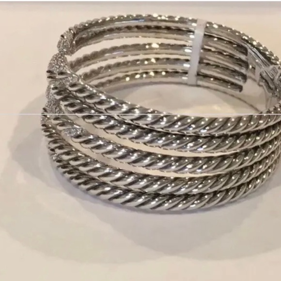 David Yurman Willow 5 Row Diamond & Sterling Silver Bracelet NWT Size M $4200 - Picture 6 of 6